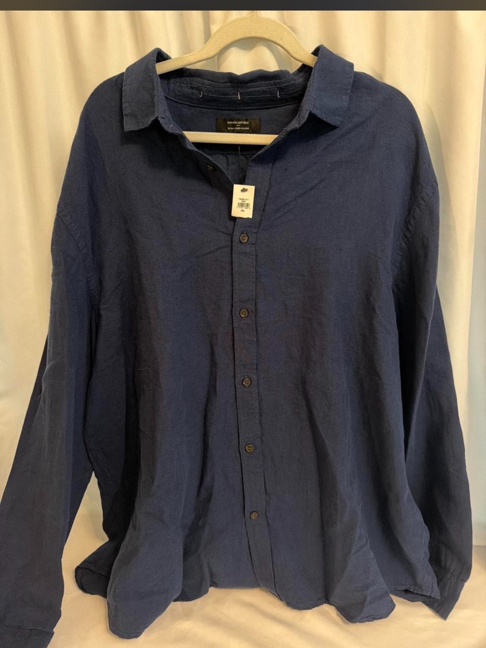 Banana Republic Men's Navy Button-Down Linen Blend Shirt